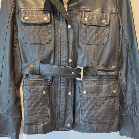 Alain de France 100% Authentic Black Leather Jacket with Quilted Moto Accents - Picture 2 of 7